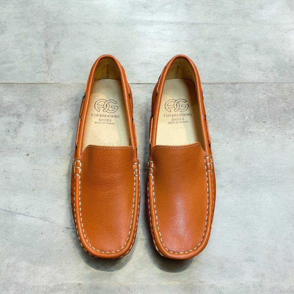 三輝皮鞋台灣製全真皮 MIT手工鞋 牛皮免綁帶鞋底縫製小方頭素面款女豆豆休閒帆船鞋 莫卡辛 歐洲風格樂福平底懶人開車鞋-細節圖4