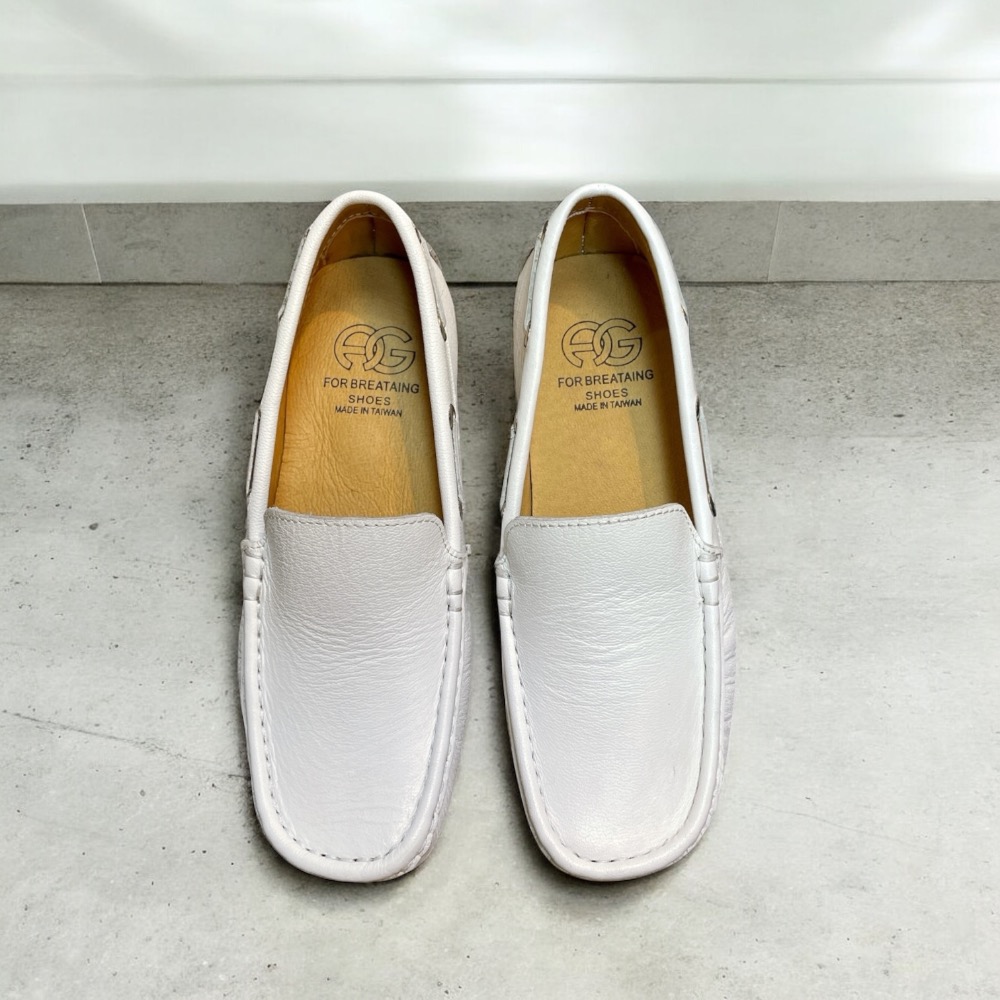 三輝皮鞋台灣製全真皮 MIT手工鞋 牛皮免綁帶鞋底縫製小方頭素面款女豆豆休閒帆船鞋 莫卡辛 歐洲風格樂福平底懶人開車鞋-細節圖5