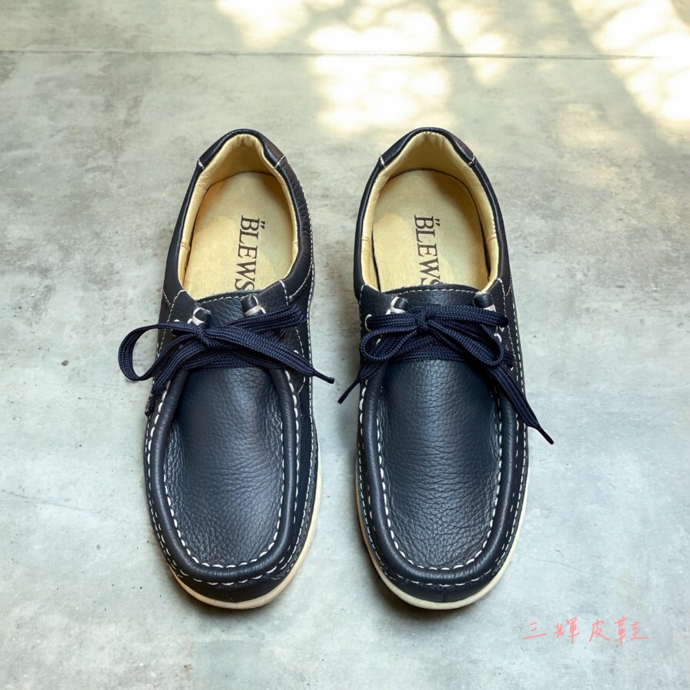 三輝皮鞋台灣製全真皮 MIT手工鞋 BLEWS牛皮雙氣墊鞋底縫製固特異小方頭鞋帶款女平底休閒帆船鞋袋鼠鞋小尺碼女鞋小腳-細節圖7