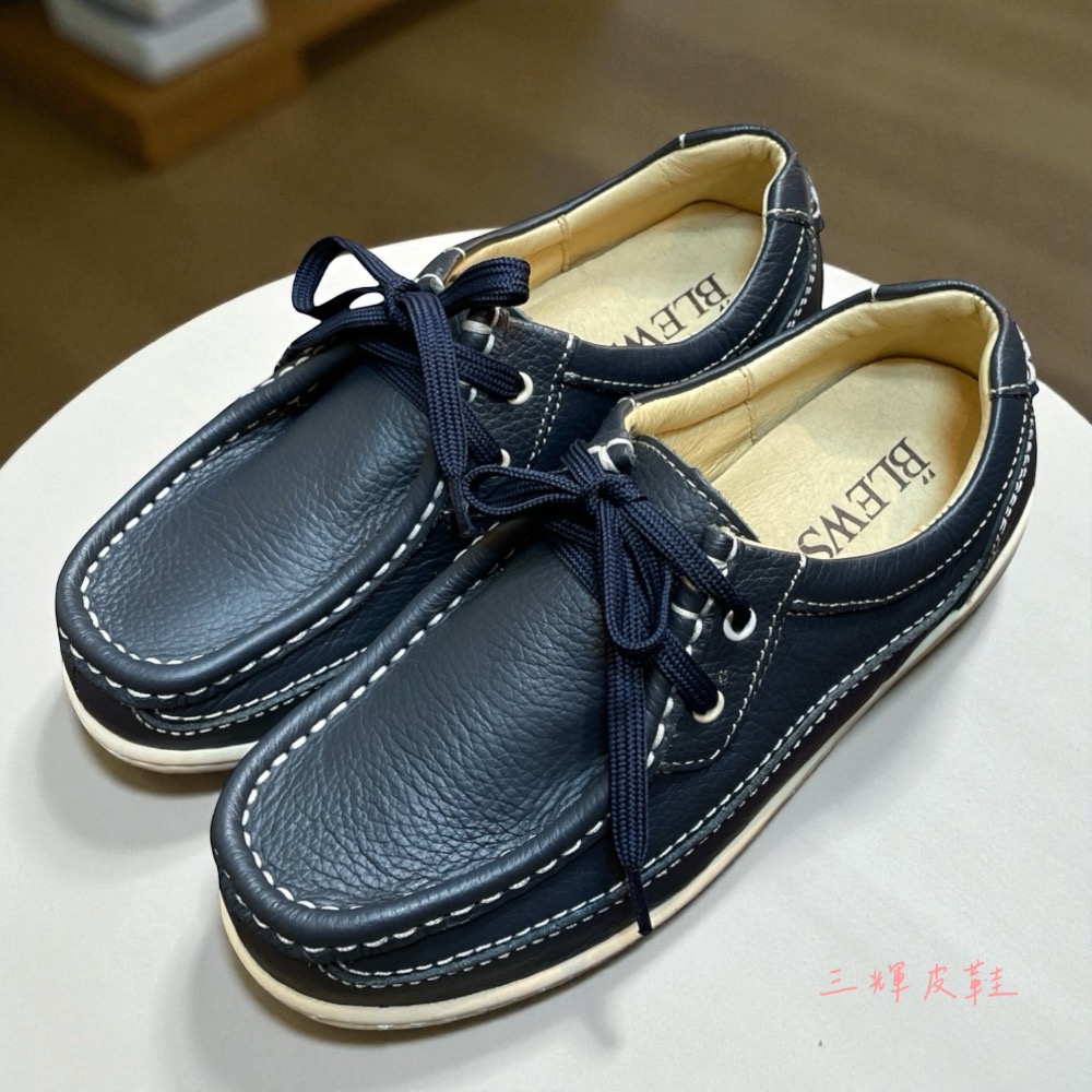 三輝皮鞋台灣製全真皮 MIT手工鞋 BLEWS牛皮雙氣墊鞋底縫製固特異小方頭鞋帶款女平底休閒帆船鞋袋鼠鞋小尺碼女鞋小腳-細節圖8