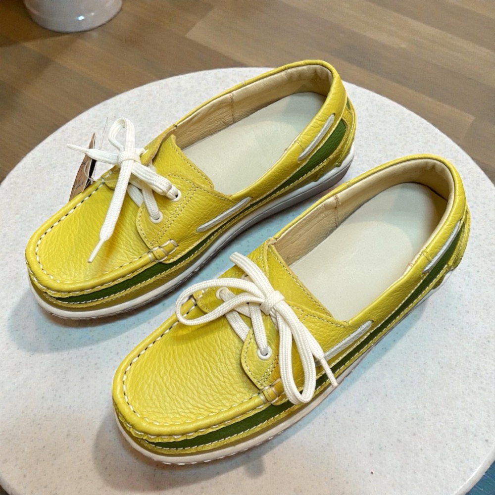 三輝皮鞋台灣製全真皮 MIT手工鞋 牛皮雙氣墊鞋底縫製固特異小方頭鞋帶款帆船鞋女豆豆鞋休閒鞋莫卡辛平底鞋大尺碼女鞋大腳-細節圖2