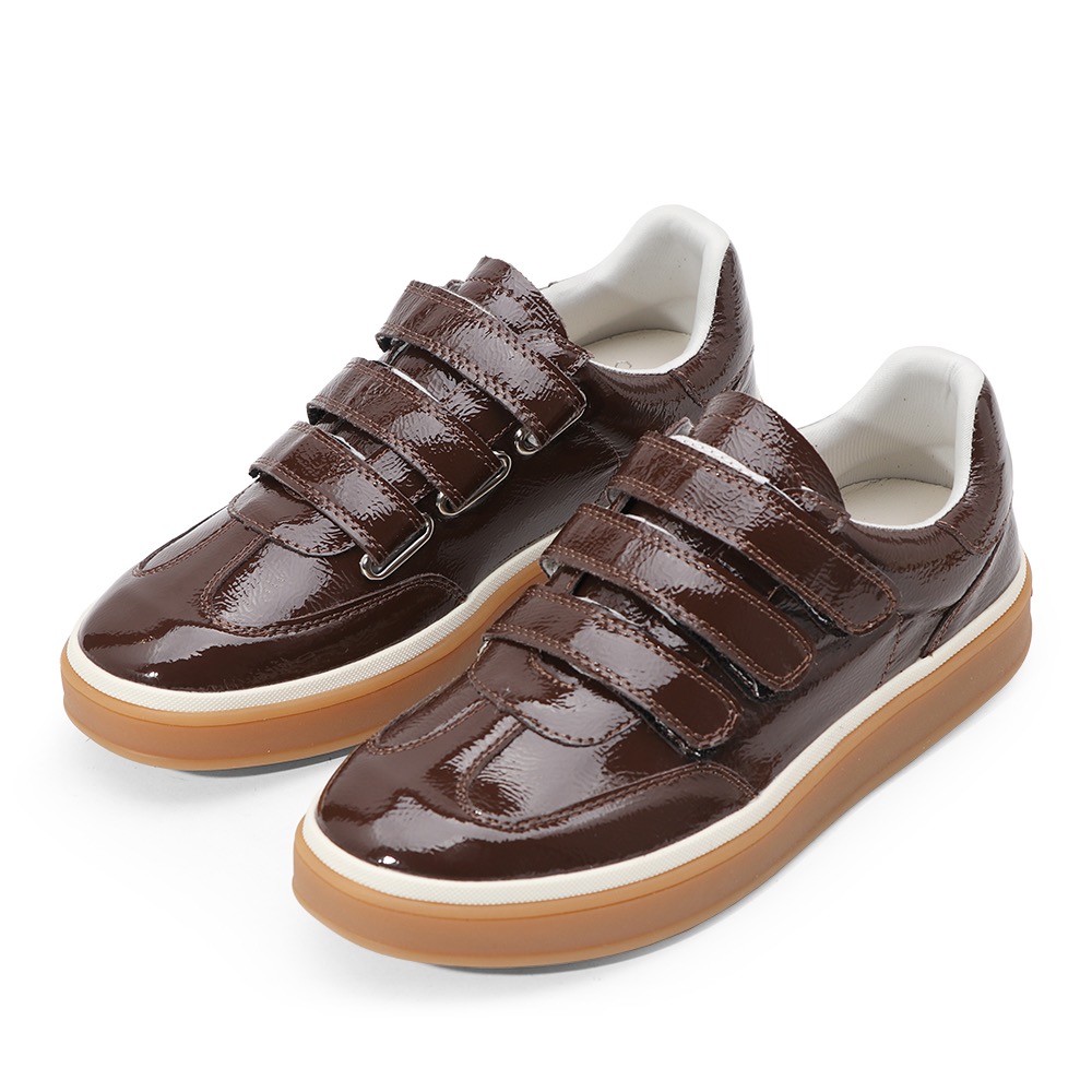 三輝皮鞋FNACE拉拉拉休閒鞋 真皮休閒鞋 免綁帶皮鞋 牛皮休閒鞋 漆皮休閒鞋 魔鬼粘鞋 休閒鞋女 牛皮亮面防潑水平底鞋-細節圖2