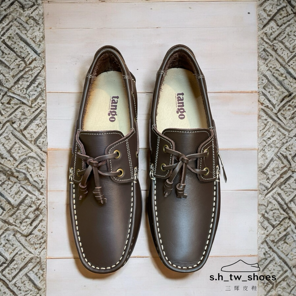 三輝皮鞋MIT台灣製 真皮帆船鞋 牛皮休閒鞋 免綁帶鞋 真皮男鞋 雷根鞋 開車鞋 懶人鞋 鞋底縫製手工鞋 大尺碼男鞋-細節圖2