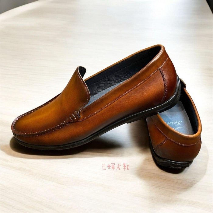 三輝皮鞋真皮樂福鞋 豆豆鞋 懶人鞋 免綁帶皮鞋 牛皮休閒鞋 開車鞋 莫卡辛 上班鞋 商務鞋 一腳蹬 義式亮面渲染樂福鞋男-細節圖4