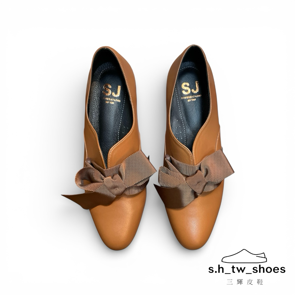 三輝皮鞋台灣製真皮跟鞋 羊皮鞋 低跟鞋 真皮包鞋 尖頭鞋 真皮高跟鞋 踝靴 懶人鞋 平底鞋 MIT 軟皮蝴蝶結V口娃娃鞋-細節圖5