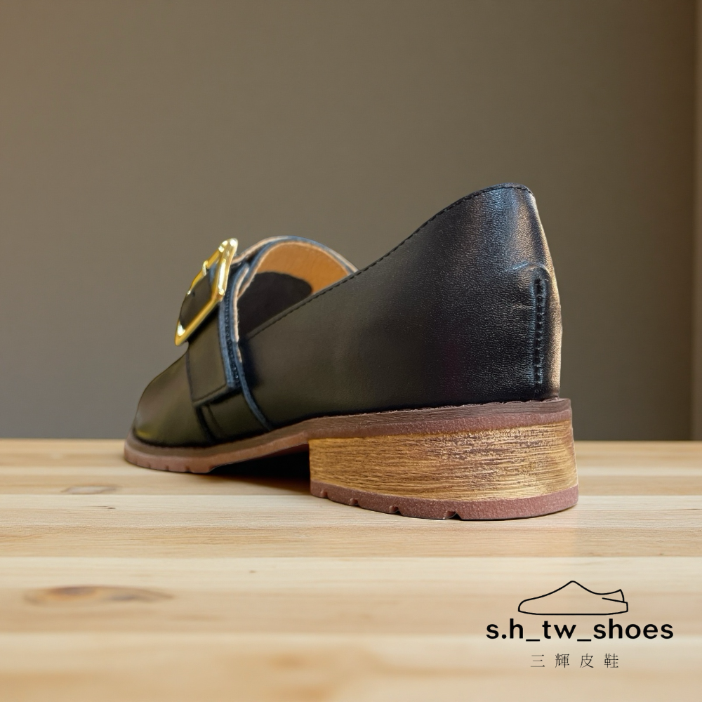 三輝皮鞋台灣製真皮樂福鞋 真皮跟鞋 孟克鞋 低跟鞋 尖頭樂福鞋 皮鞋女 MIT 手工鞋 尖頭寬楦皮帶扣木頭跟大尺碼女鞋-細節圖5