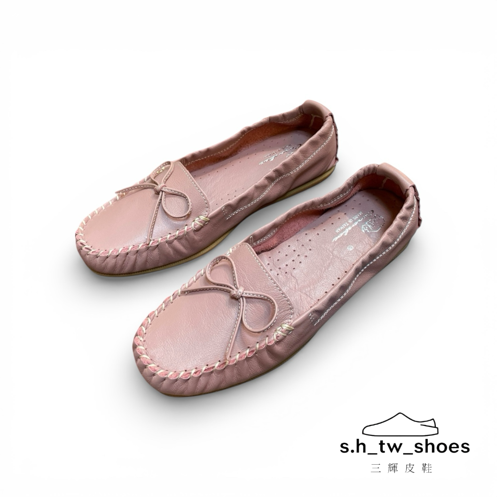 三輝皮鞋台灣製真皮豆豆鞋 莫卡辛 帆船鞋 平底鞋 休閒鞋女 牛皮休閒鞋 MIT 牛皮鞋底縫製蝴蝶結軟皮軟底淑女鞋 通勤鞋-細節圖3