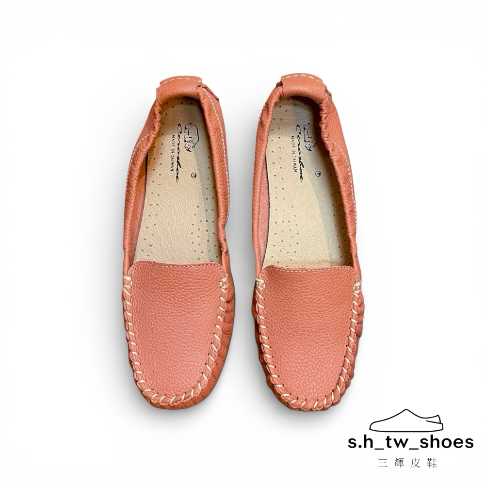 三輝皮鞋台灣製真皮豆豆鞋 莫卡辛 平底鞋 樂福鞋女 帆船鞋 休閒鞋女 女包鞋 MIT牛皮鞋底縫製編織荔枝紋軟底通勤淑女鞋-細節圖4