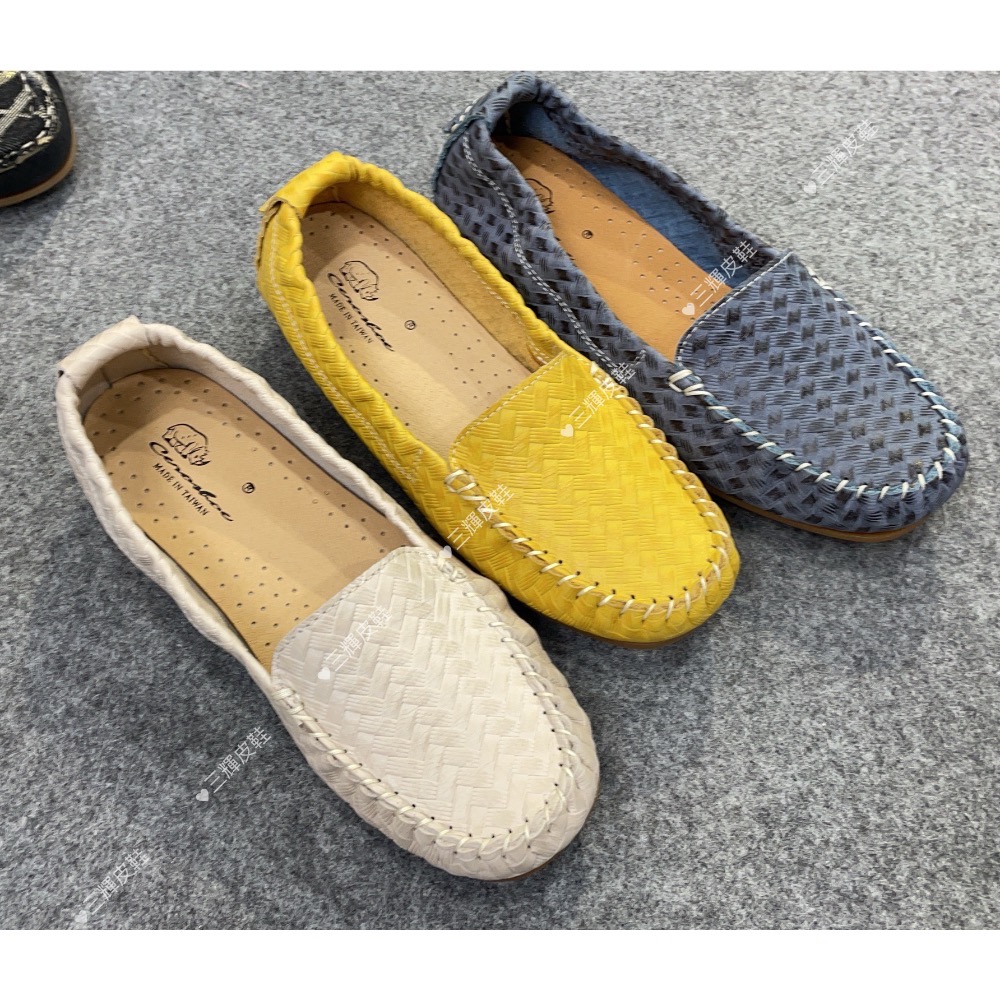 三輝皮鞋台灣製真皮豆豆鞋 莫卡辛 平底鞋 樂福鞋女 帆船鞋 休閒鞋女 女包鞋 MIT牛皮鞋底縫製編織荔枝紋軟底通勤淑女鞋-細節圖9