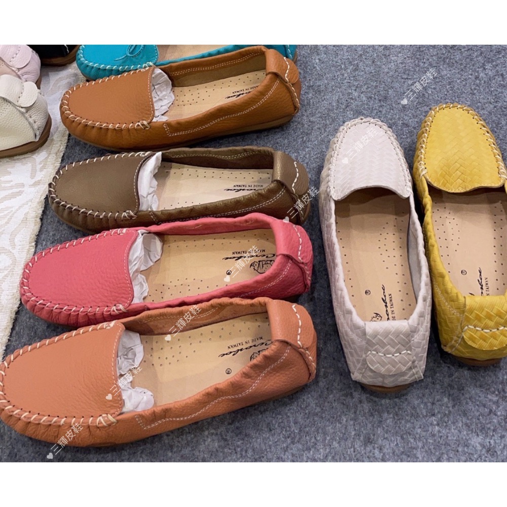 三輝皮鞋台灣製真皮豆豆鞋 莫卡辛 平底鞋 樂福鞋女 帆船鞋 休閒鞋女 女包鞋 MIT牛皮鞋底縫製編織荔枝紋軟底通勤淑女鞋-細節圖10