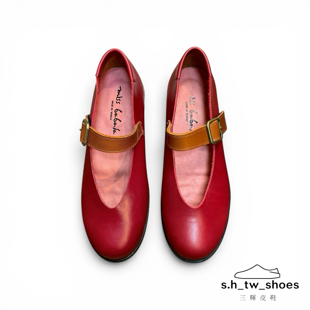 三輝皮鞋台灣製 真皮瑪莉珍鞋 娃娃鞋 平底鞋 厚底鞋 MIT 手工鞋 babala牛皮日系圓頭V口魔鬼粘增高鞋小尺碼女鞋-細節圖3