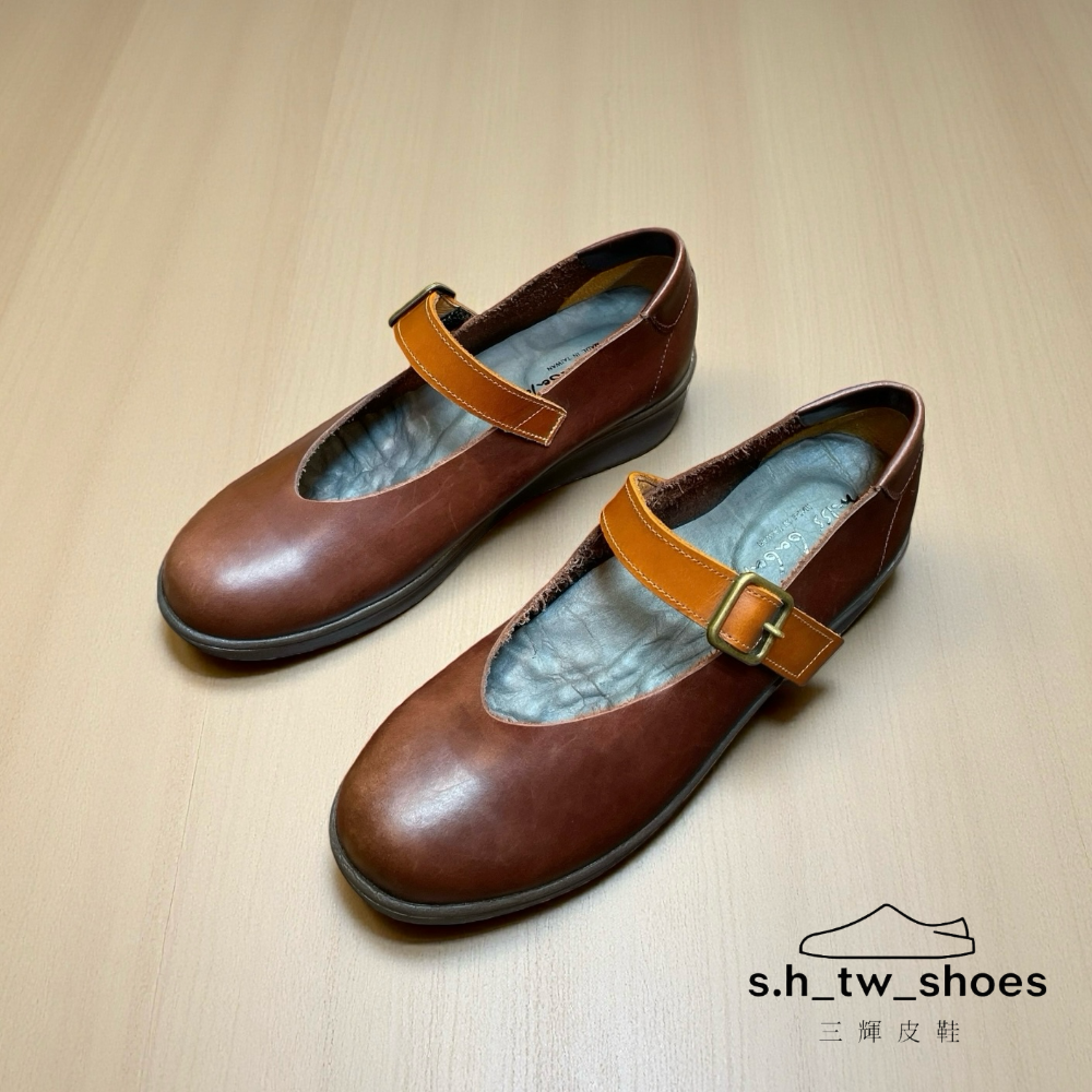 三輝皮鞋台灣製 真皮瑪莉珍鞋 娃娃鞋 平底鞋 厚底鞋 MIT 手工鞋 babala牛皮日系圓頭V口魔鬼粘增高鞋小尺碼女鞋-細節圖5