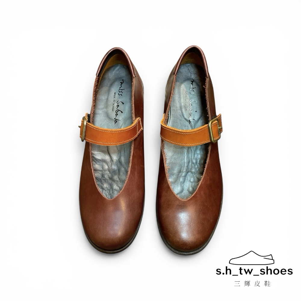 三輝皮鞋台灣製 真皮瑪莉珍鞋 娃娃鞋 平底鞋 厚底鞋 MIT 手工鞋 babala牛皮日系圓頭V口魔鬼粘增高鞋小尺碼女鞋-細節圖6