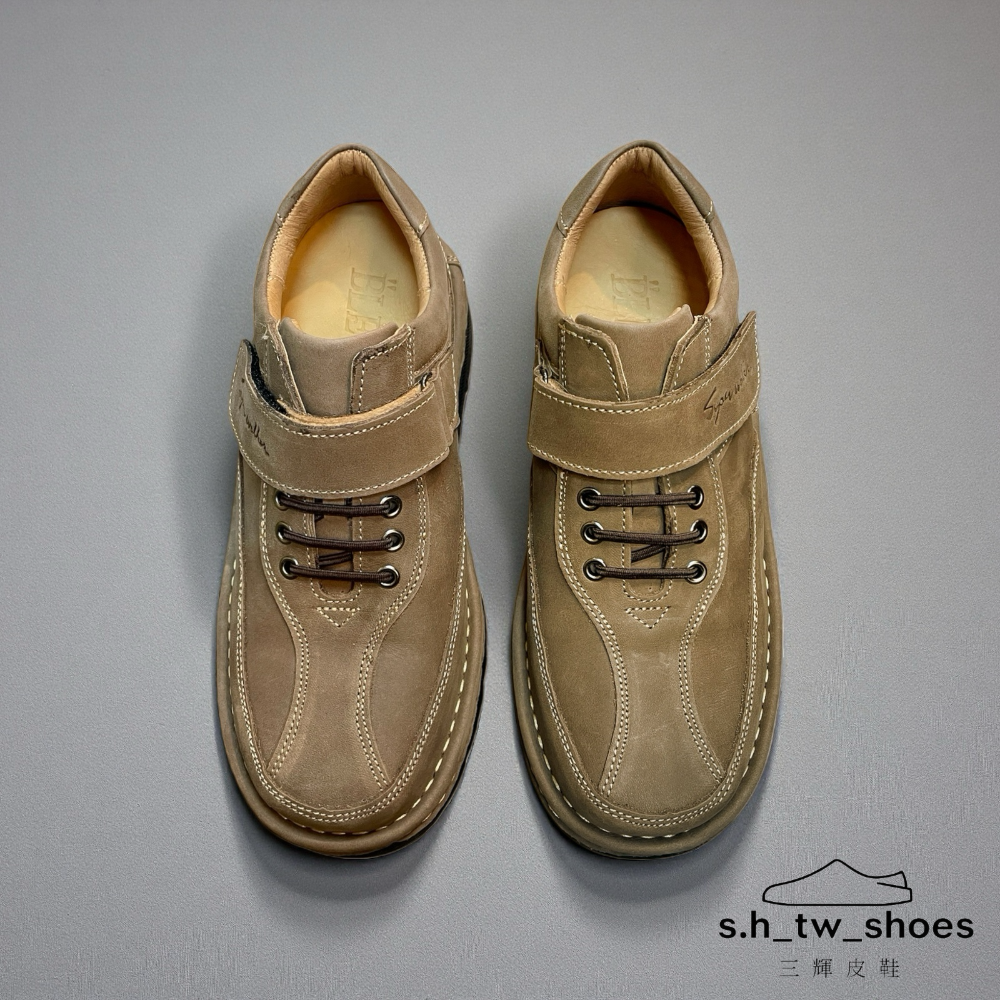 三輝皮鞋台灣製固特異 真皮休閒鞋 氣墊休閒鞋 牛皮休閒鞋 MIT 瘋馬皮輕量老師傅手工鞋底縫製雙氣墊皮鞋免綁帶旅遊工作鞋-細節圖3