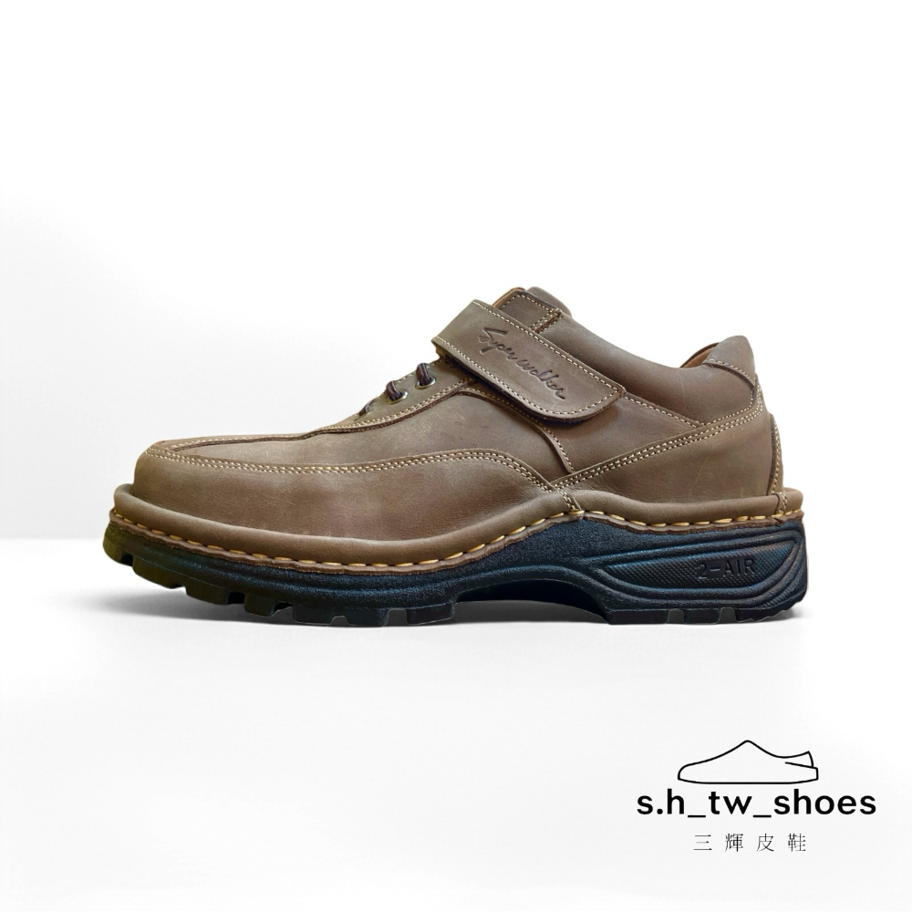 三輝皮鞋台灣製固特異 真皮休閒鞋 氣墊休閒鞋 牛皮休閒鞋 MIT 瘋馬皮輕量老師傅手工鞋底縫製雙氣墊皮鞋免綁帶旅遊工作鞋-細節圖4