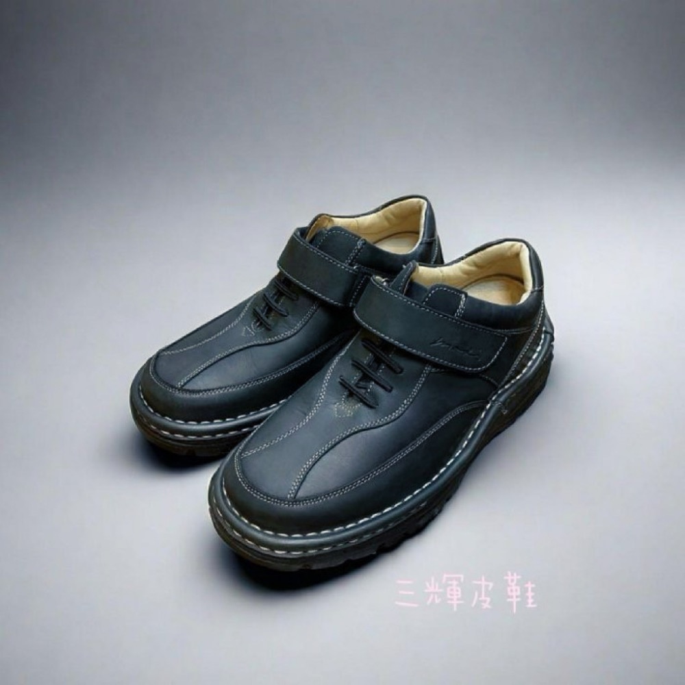 三輝皮鞋台灣製固特異 真皮休閒鞋 氣墊休閒鞋 牛皮休閒鞋 MIT 瘋馬皮輕量老師傅手工鞋底縫製雙氣墊皮鞋免綁帶旅遊工作鞋-細節圖5