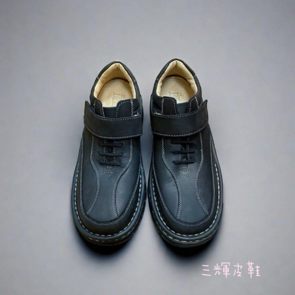 三輝皮鞋台灣製固特異 真皮休閒鞋 氣墊休閒鞋 牛皮休閒鞋 MIT 瘋馬皮輕量老師傅手工鞋底縫製雙氣墊皮鞋免綁帶旅遊工作鞋-細節圖6