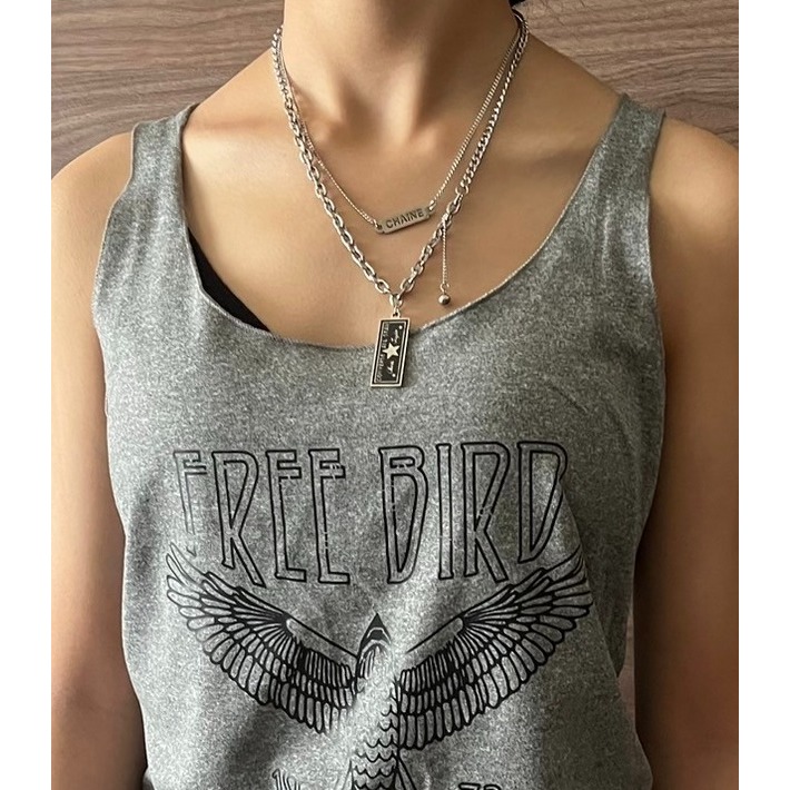 [[台灣現貨]]歐美街頭 美式銘牌 嘻哈風 復古風 鑲鑽項鍊 搖滾項鍊 龐克風項鍊 鈦鋼項鍊-細節圖2