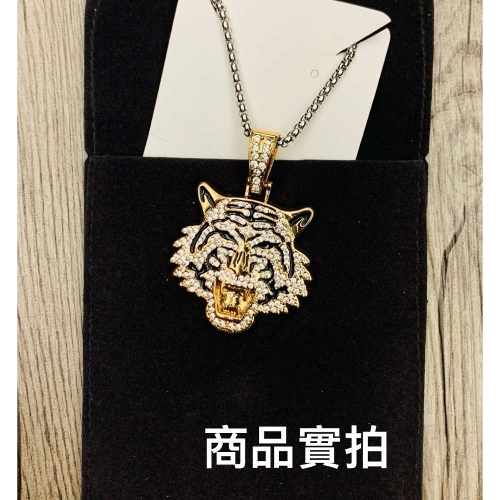 [[台灣現貨]]歐美街頭 老虎 嘻哈風 復古風 鑲鑽項鍊 搖滾項鍊 龐克風項鍊 鈦鋼項鍊-規格圖2