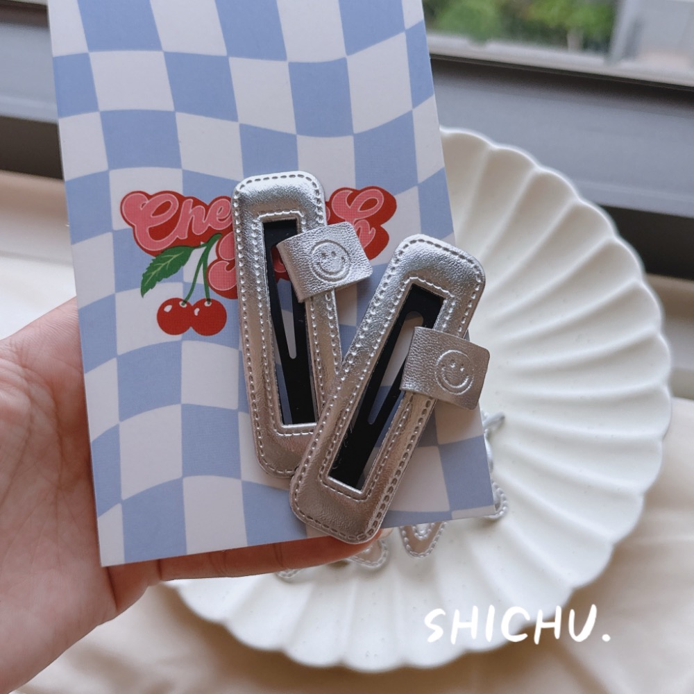 新款銀色PU皮質瀏海側邊夾BB夾髮夾-規格圖3