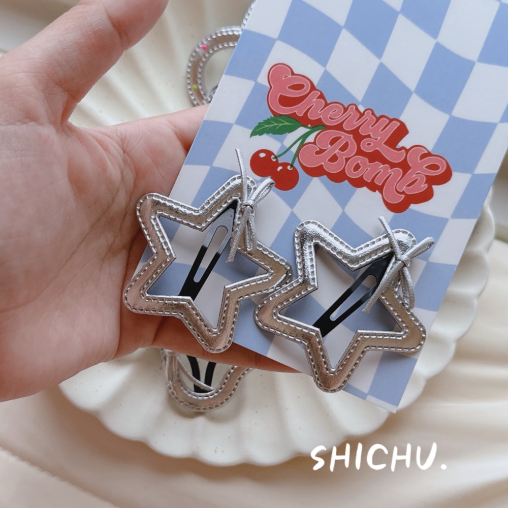 新款銀色PU皮質瀏海側邊夾BB夾髮夾-規格圖3