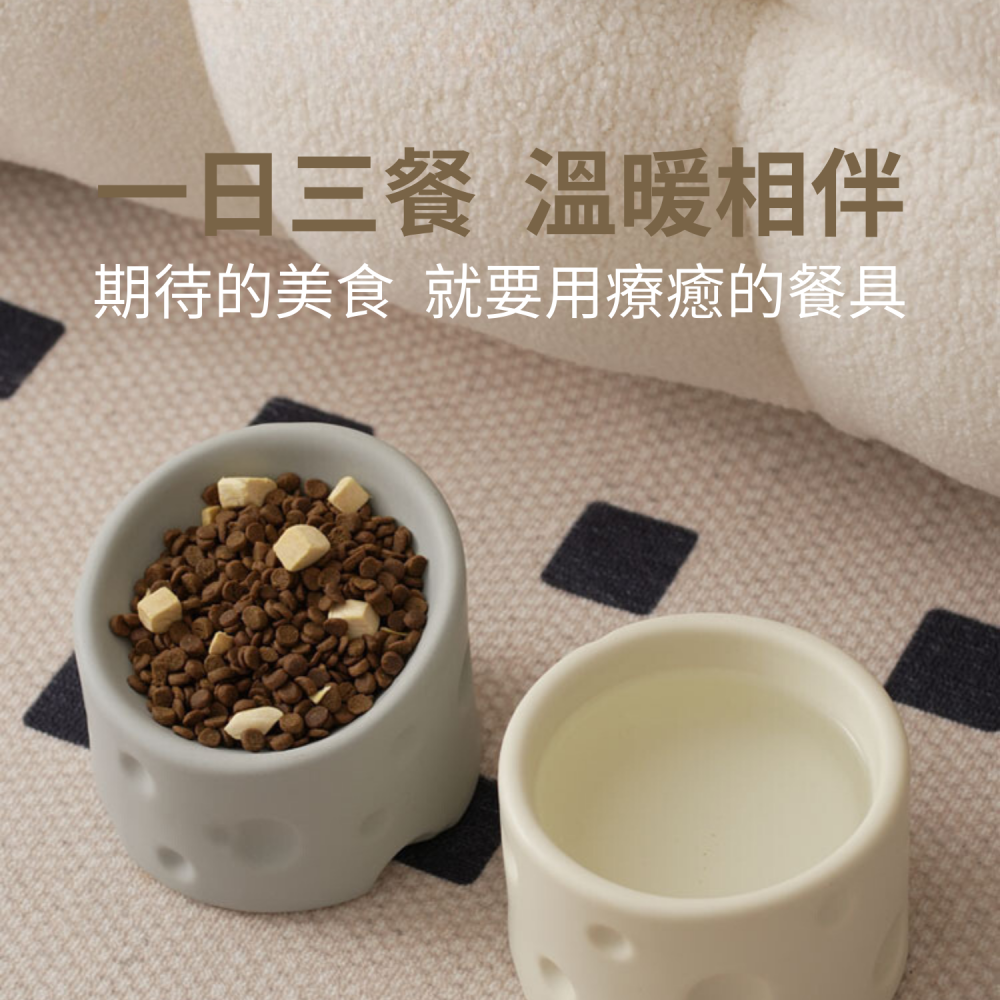 【Lenyvasen】起司造型寵物碗 陶瓷斜口寵物碗 INS風奶油色系-細節圖4