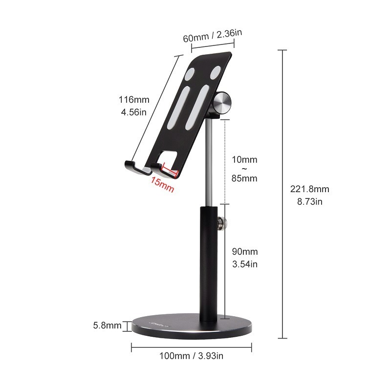 Jokitech 鋁合金手機架 桌上型手機支架 平板架可調角度伸縮升降支架適用於4-10吋手機/平板(JK-L1 黑色)-細節圖2
