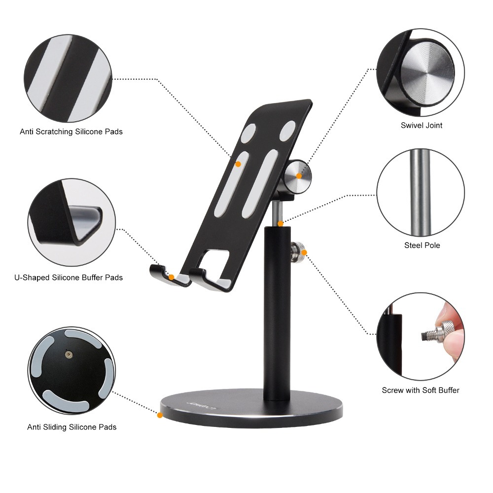 Jokitech 鋁合金手機架 桌上型手機支架 平板架可調角度伸縮升降支架適用於4-10吋手機/平板(JK-L1 黑色)-細節圖3