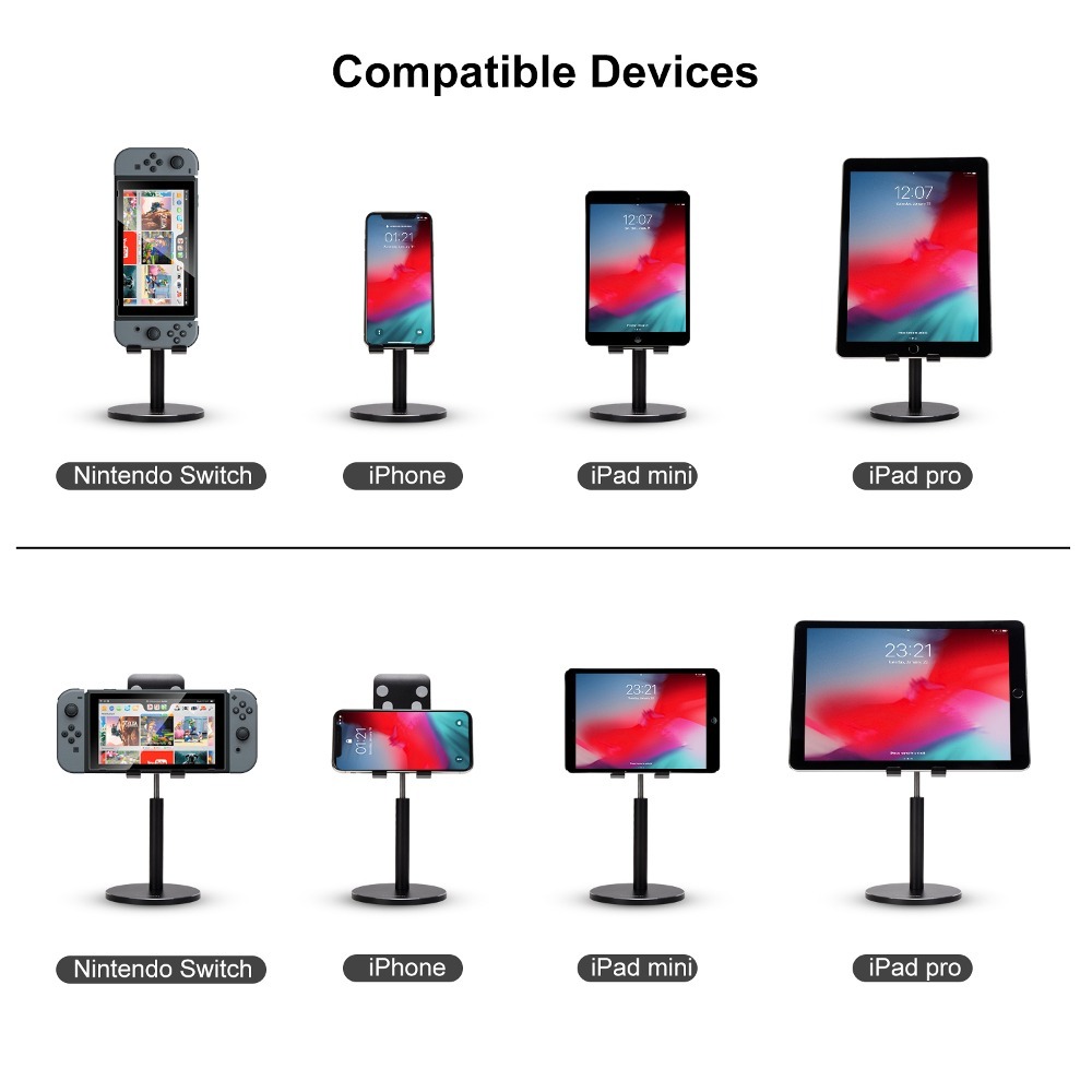 Jokitech 鋁合金手機架 桌上型手機支架 平板架可調角度伸縮升降支架適用於4-10吋手機/平板(JK-L1 黑色)-細節圖4
