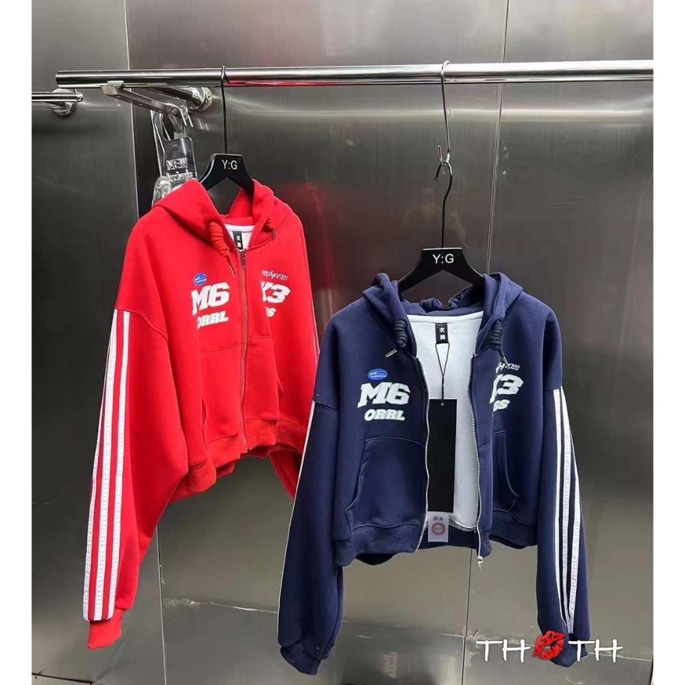 印花條紋數字運動連帽外套-細節圖6