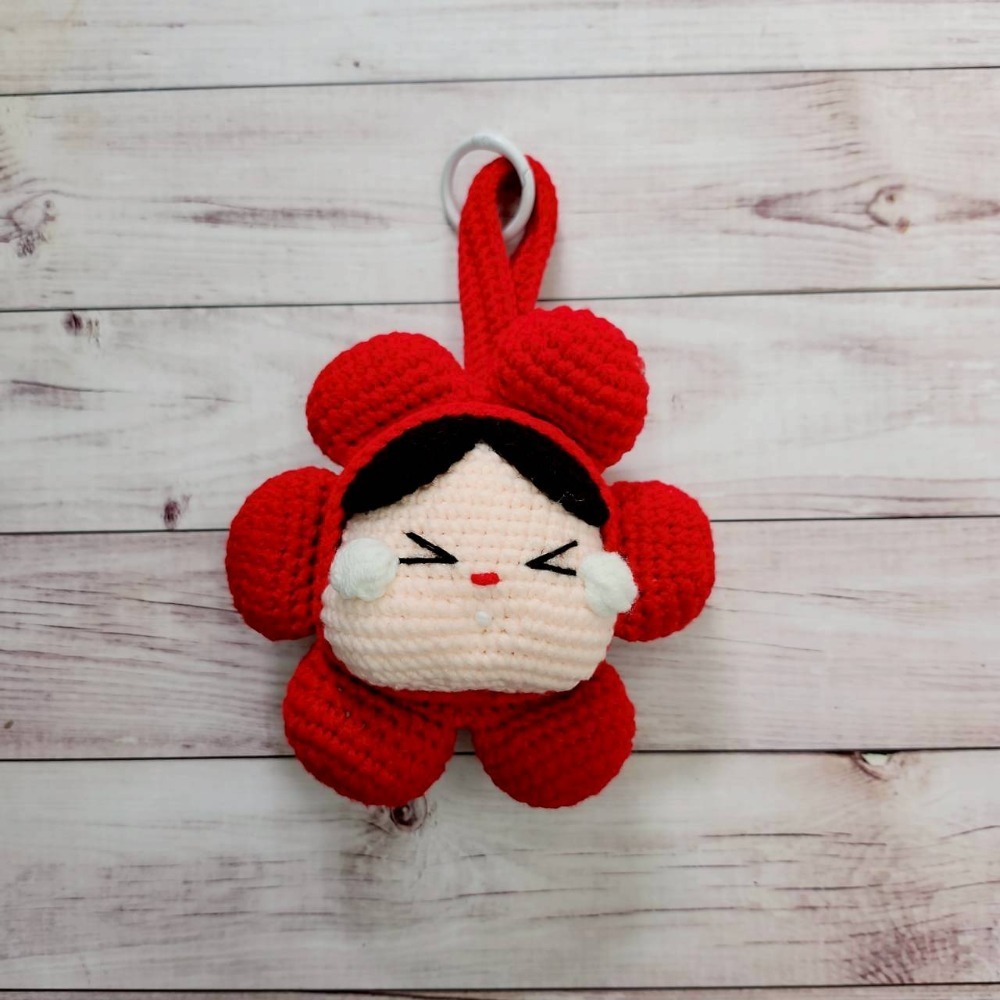 【⭕現貨⭕】泰國 手工編織哭娃花朵鑰匙圈｜多色表情款｜療癒造型吊飾-規格圖6