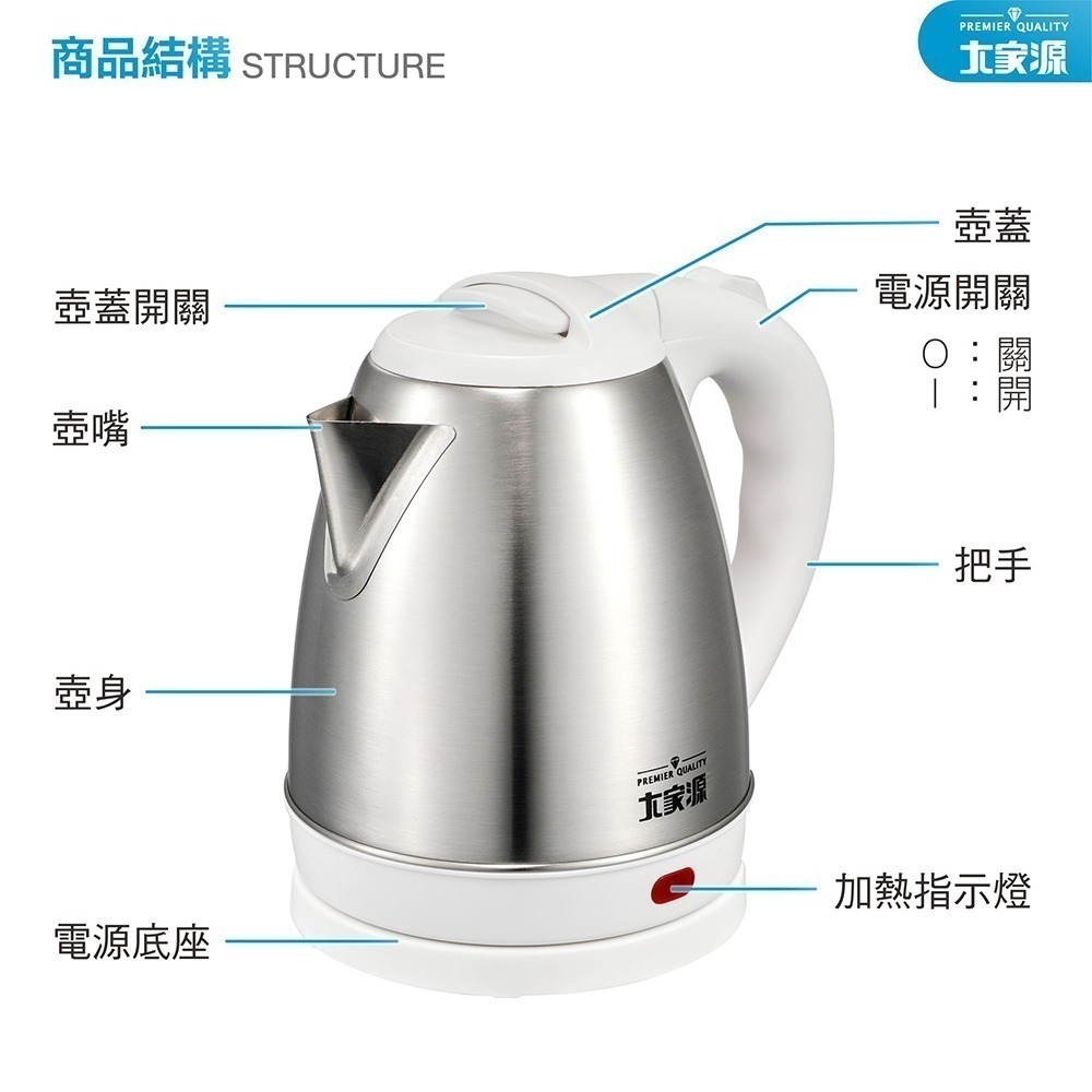 ✨大家源 1.5L 304全不鏽鋼快煮壺/電水壺 TCY-269015-細節圖9