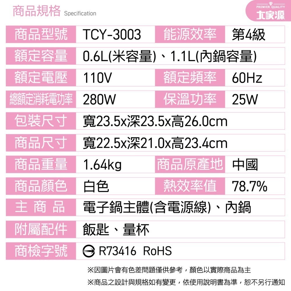 銷售NO.1☝️一指神功 一鍵搞定 小資首選 外宿神鍋 大家源 三人份電子鍋 TCY-3003-細節圖11