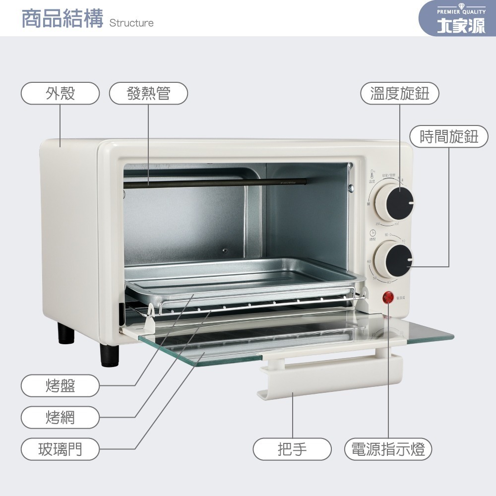 小烤箱 大家源 8L 雙旋鈕溫控電烤箱 TCY-380801-細節圖9