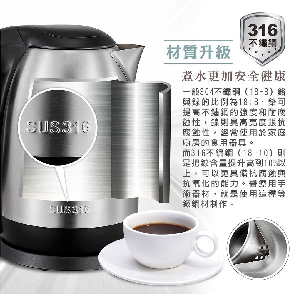 316安全材質 大家源 2.0L 316不鏽鋼快煮壺TCY-262001 現貨 公司貨-細節圖3