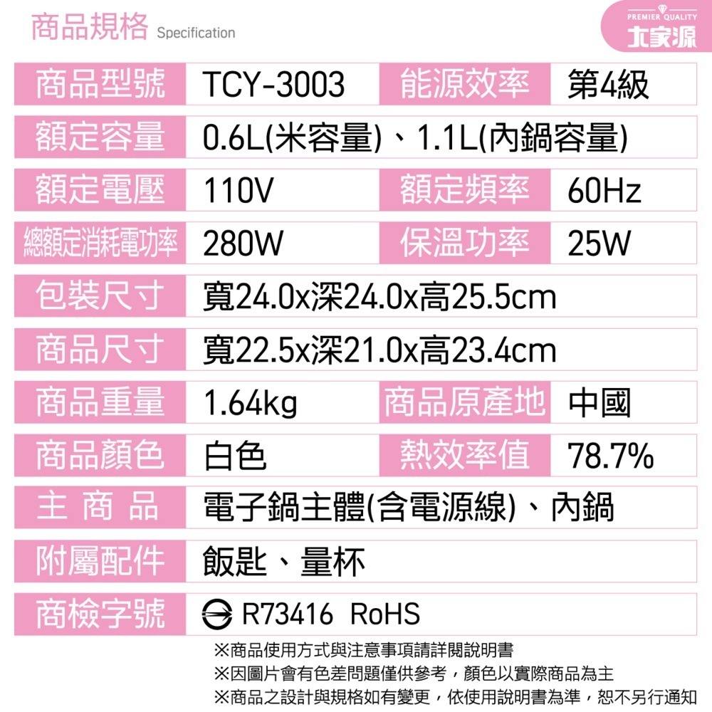 福利品✨超取限1台✨銷售NO.1☝️一指神功一鍵搞定小資首選外宿神鍋 大家源三人份電子鍋 3003-1-細節圖11