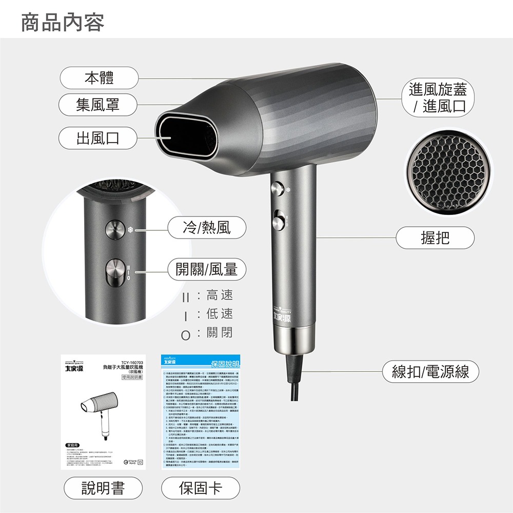 外帶方便 大家源 負離子大風量吹風機 TCY-160703 旅行 外宿 租屋-細節圖10