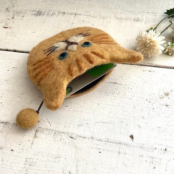 日本原創設計🇯🇵 限量販售🐑 手工羊毛氈  🐈 貓咪拉鍊小袋-細節圖3