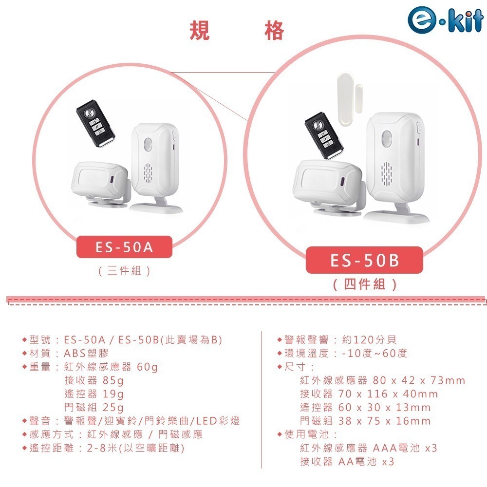 逸奇50B多功能紅外線分離式警報器(全配四件組) 警報 防盜 門鈴 夜燈 警示 嚇阻 感應警報 紅外線感應-細節圖7