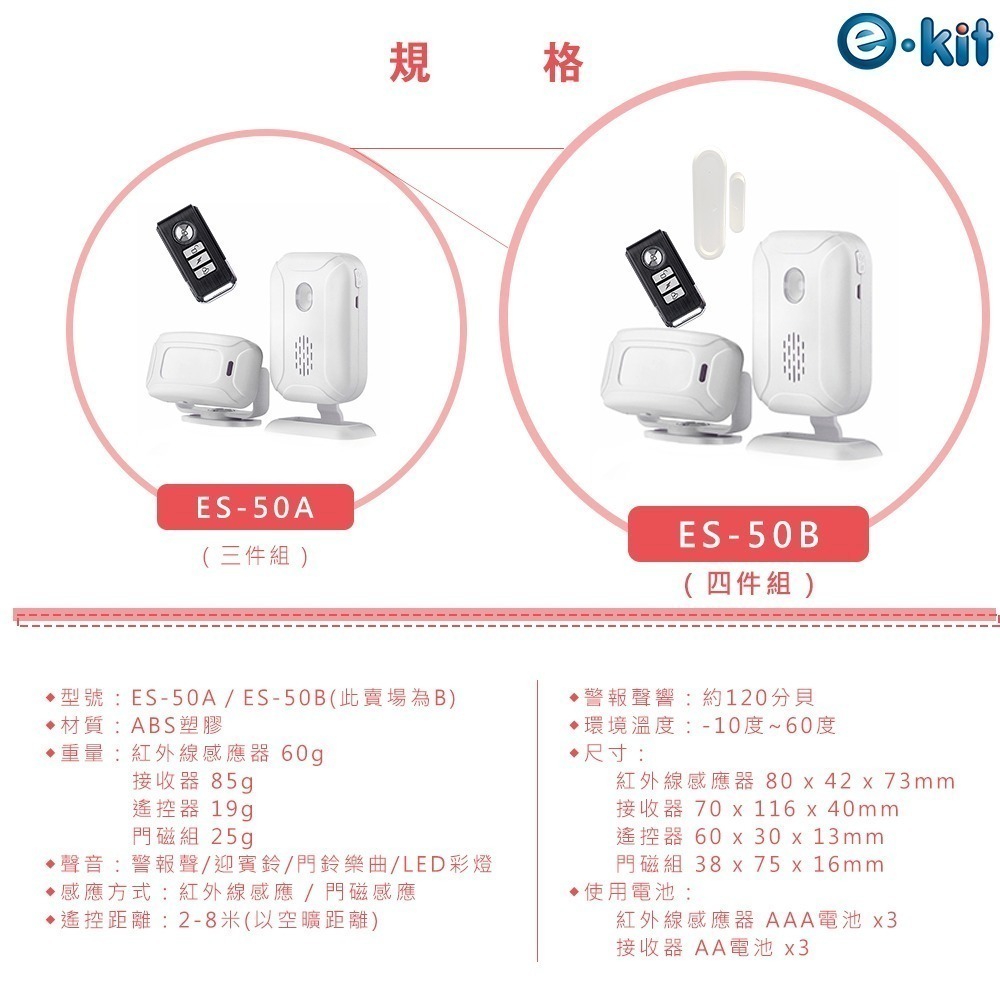 逸奇50B多功能紅外線分離式警報器(全配四件組) 警報 防盜 門鈴 夜燈 警示 嚇阻 感應警報 紅外線感應-細節圖7