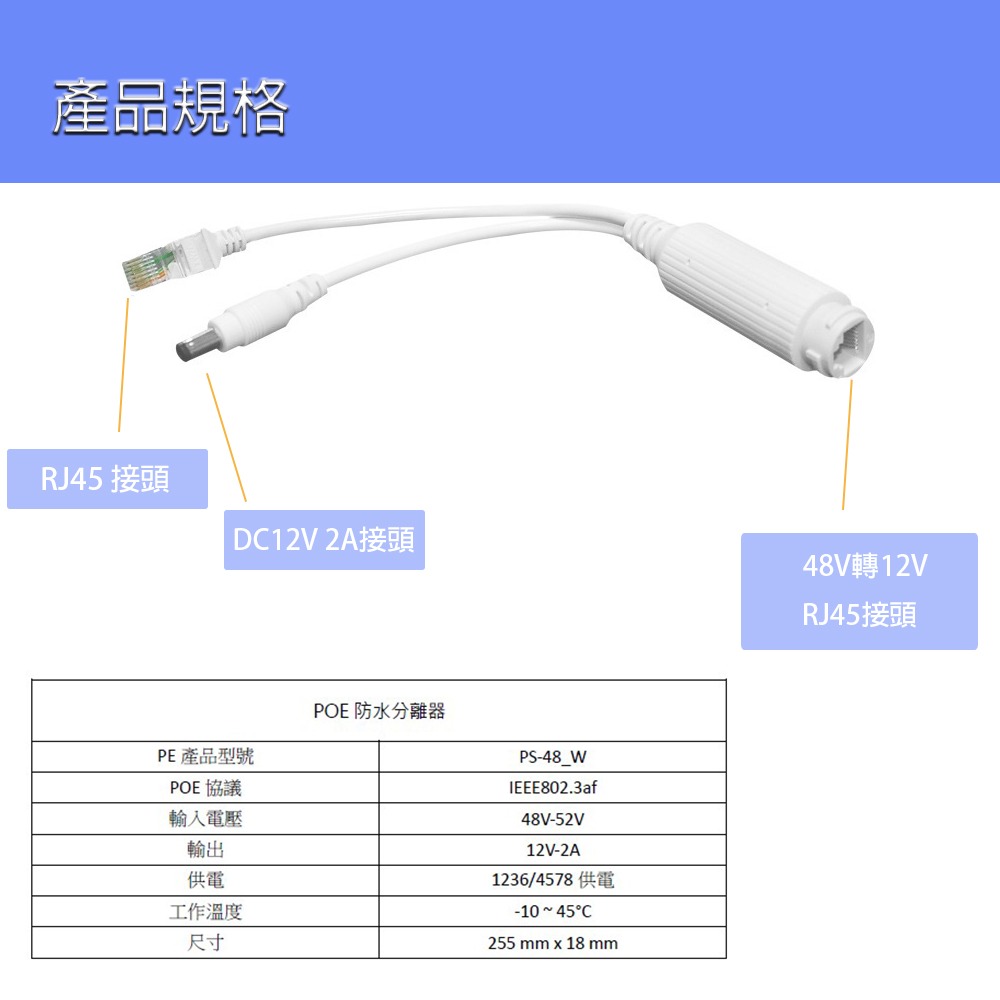 現貨開發票 防水型POE分離器 48V轉12V 標準POE分離器/監控網路/AP電源/IEEE 802.3af/at-細節圖6
