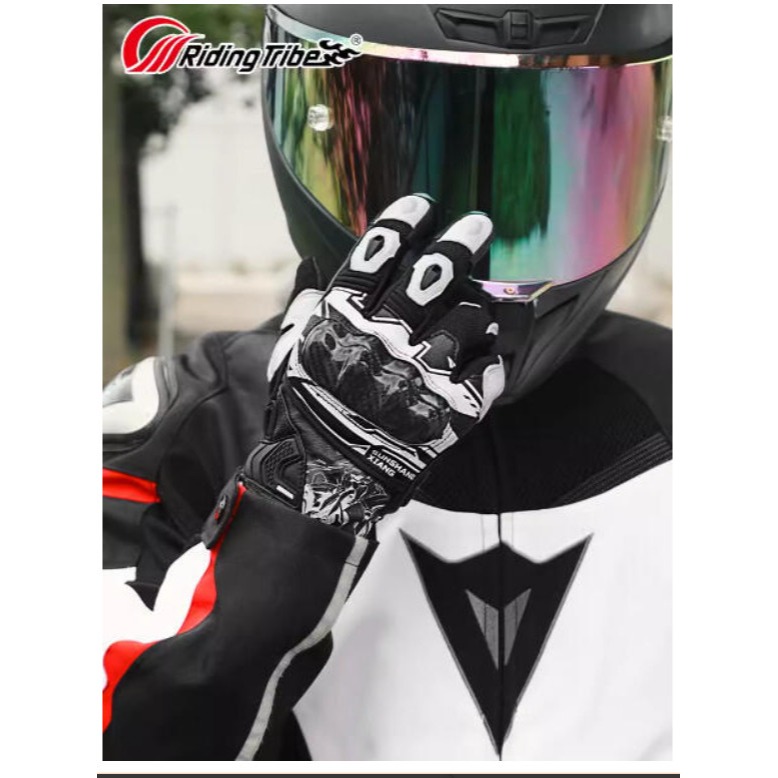 官方原裝｜MOTO_R東北騎士｜Riding Tribe K1黑白機甲 夏季碳纖維真皮防護透氣騎士手套-細節圖3