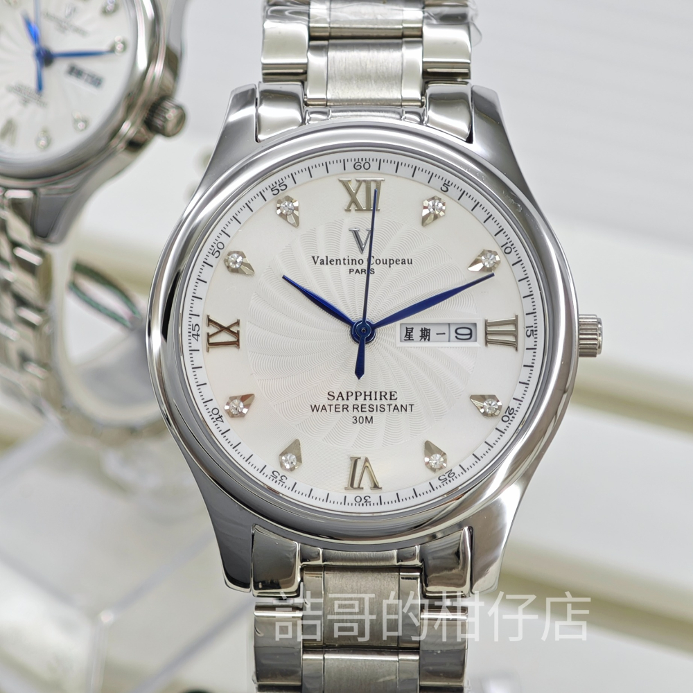 [詰哥] 范倫鐵諾 古柏 情侶對錶 日本機芯(日星期顯示) 水晶玻璃鏡面 全不銹鋼材質 防水錶 61607SA-細節圖3