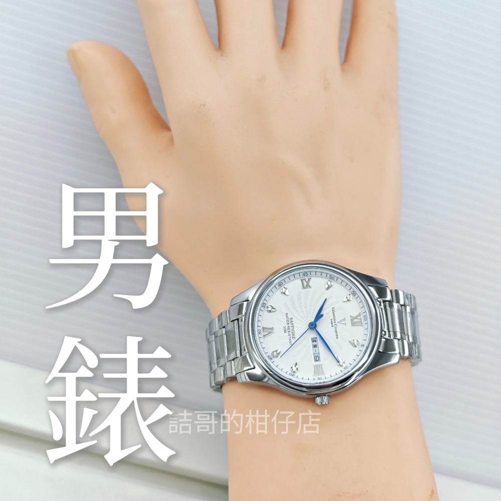 [詰哥] 范倫鐵諾 古柏 情侶對錶 日本機芯(日星期顯示) 水晶玻璃鏡面 全不銹鋼材質 防水錶 61607SA-規格圖8