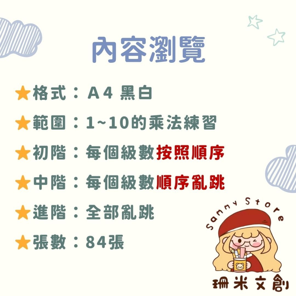 【珊米文創】數學自創：九九乘法表學習單-細節圖2