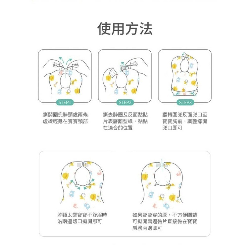 👶🏻可可貝兒👶🏻 PiyoPiyo 黃色小鴨 三層防水拋棄式圍兜 (10入/包)-細節圖3