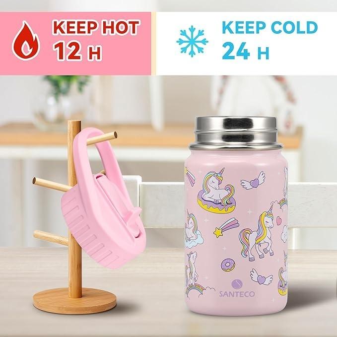SANTECO 兒童水瓶 附吸管蓋 (約 350.2 毫升)不鏽鋼保溫水瓶 兒童防漏 可愛動物幼兒吸管杯-細節圖3