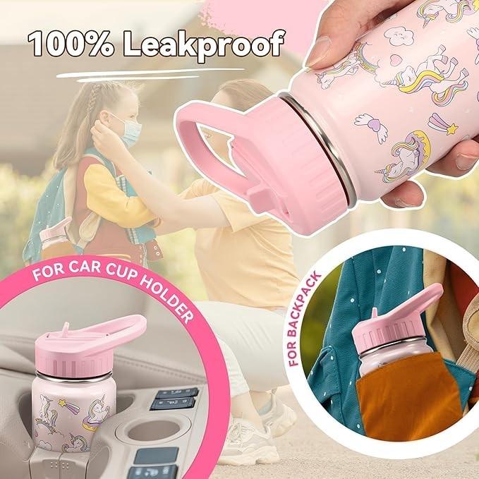 SANTECO 兒童水瓶 附吸管蓋 (約 350.2 毫升)不鏽鋼保溫水瓶 兒童防漏 可愛動物幼兒吸管杯-細節圖4