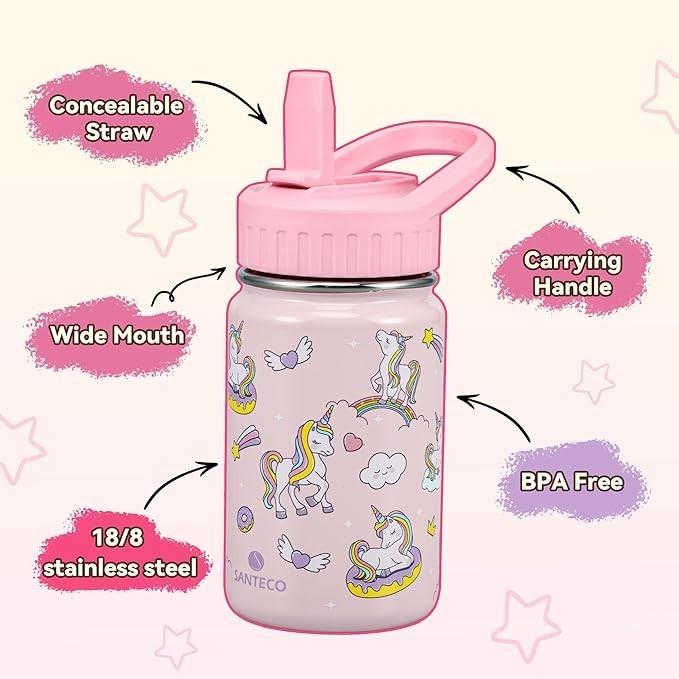 SANTECO 兒童水瓶 附吸管蓋 (約 350.2 毫升)不鏽鋼保溫水瓶 兒童防漏 可愛動物幼兒吸管杯-細節圖5