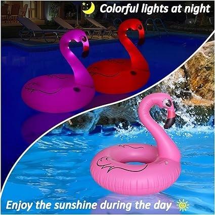 充氣火烈鳥泳池漂浮帶七彩燈光，LED 變色火烈鳥游泳巨型管環，42 英寸大型泳池海灘漂浮漂浮有趣的成人夏季泳池漂浮-細節圖3